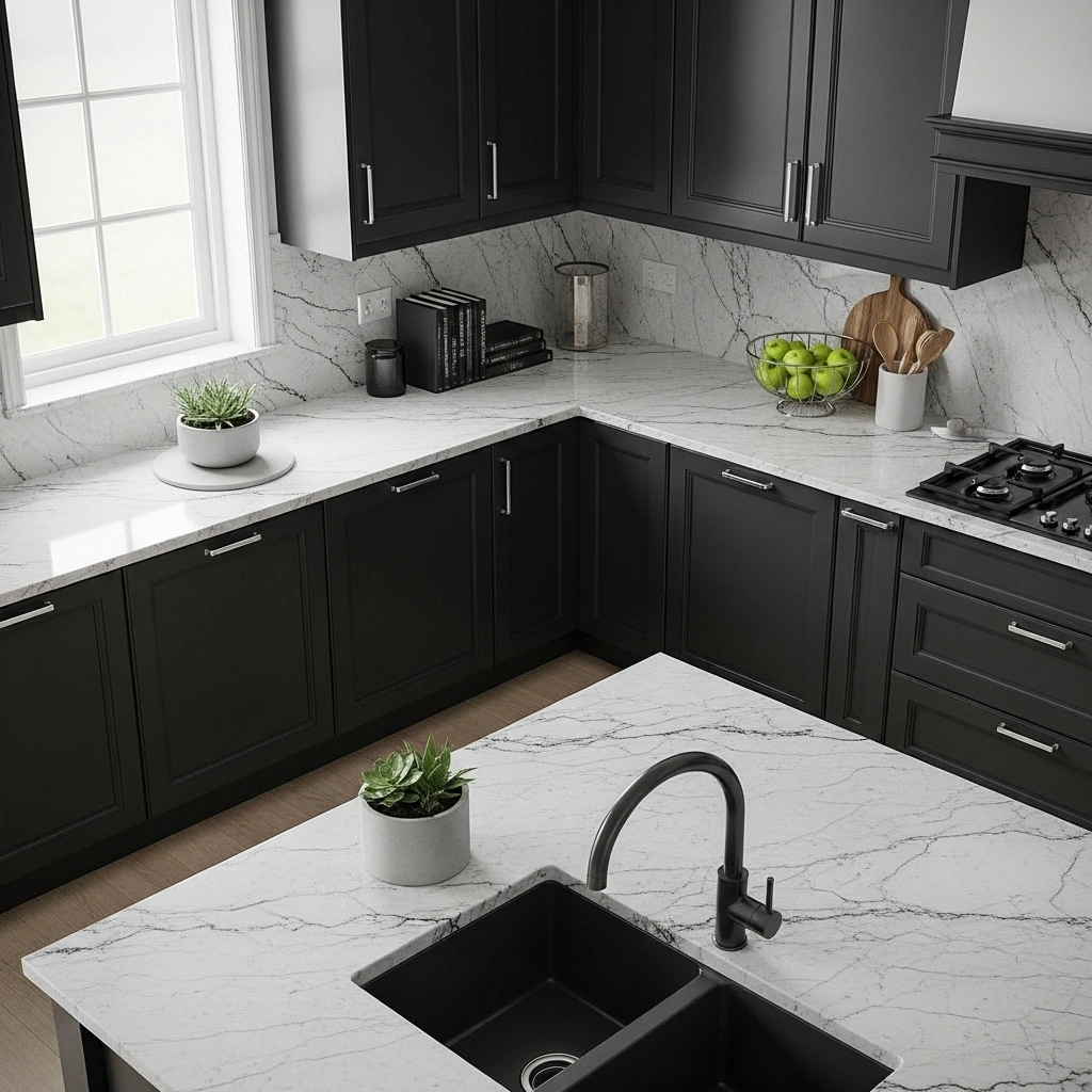  Black Cabinets with White Granite Countertops