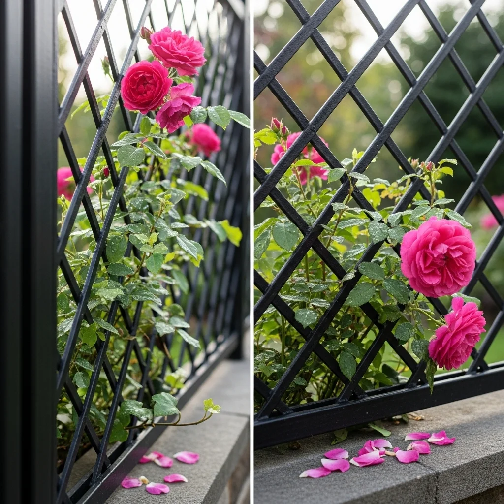 Black Lattice Fence With Climbing Plants