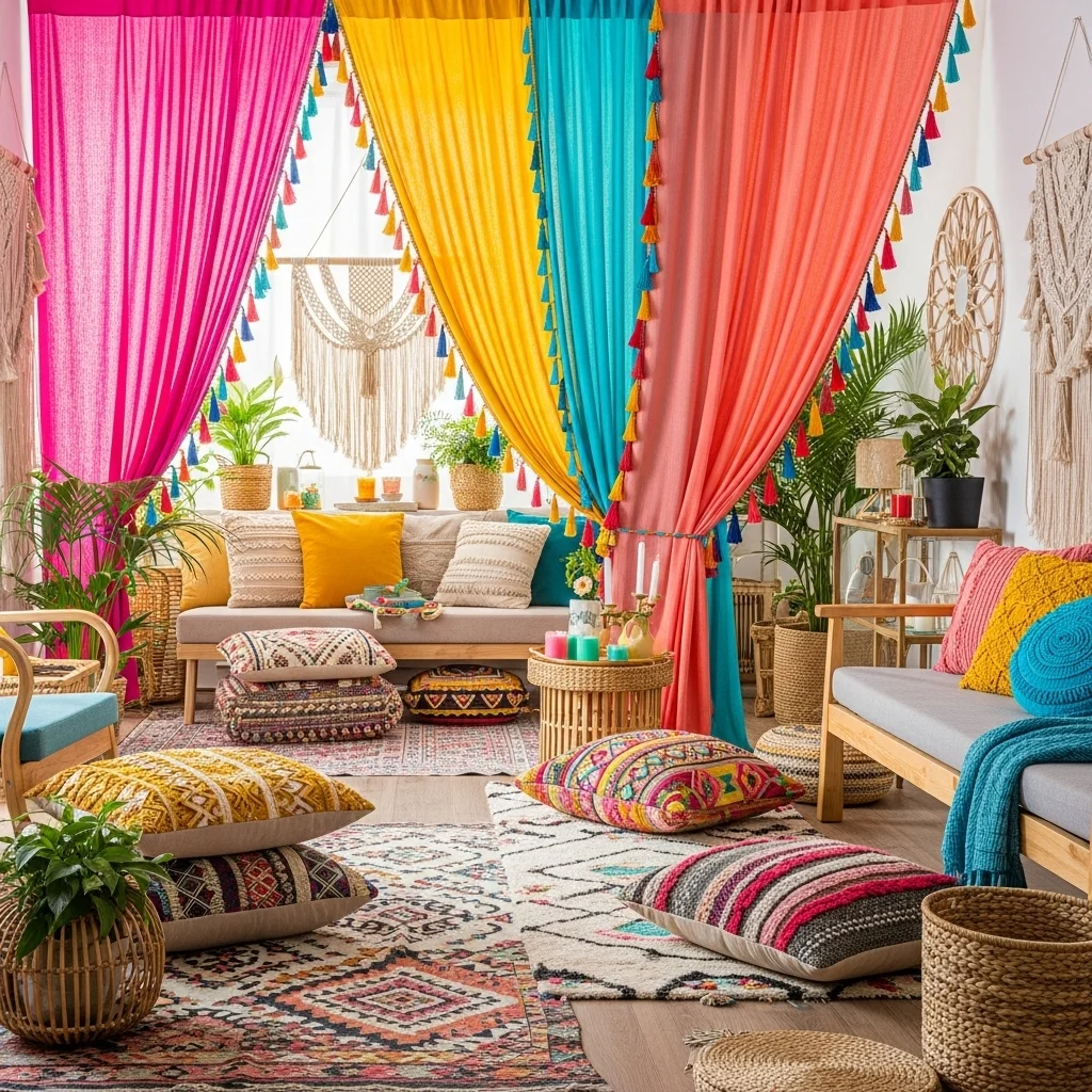  Bright Tassel Curtains with Eclectic Boho Decor