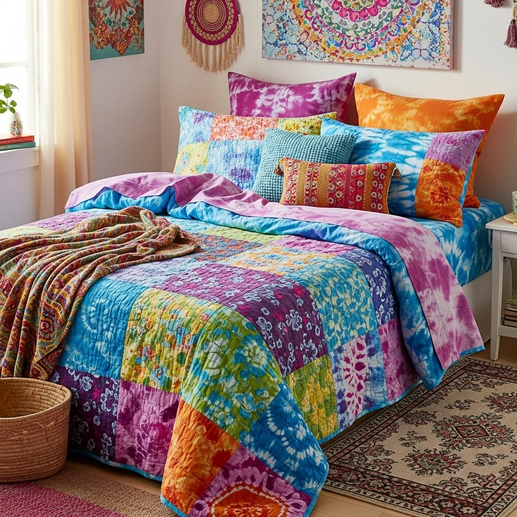  Bring in Patchwork or Tie-Dye Bedding
