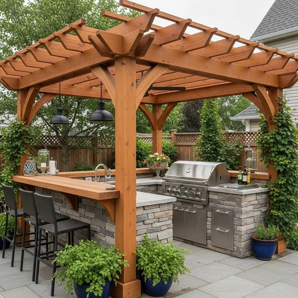 Build a Timber Pergola Kitchen