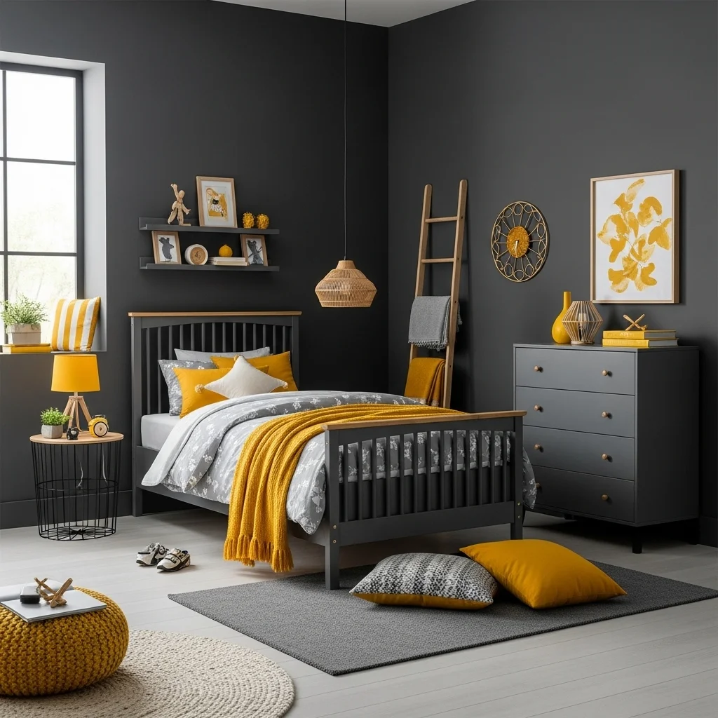  Charcoal Grey & Mustard Yellow