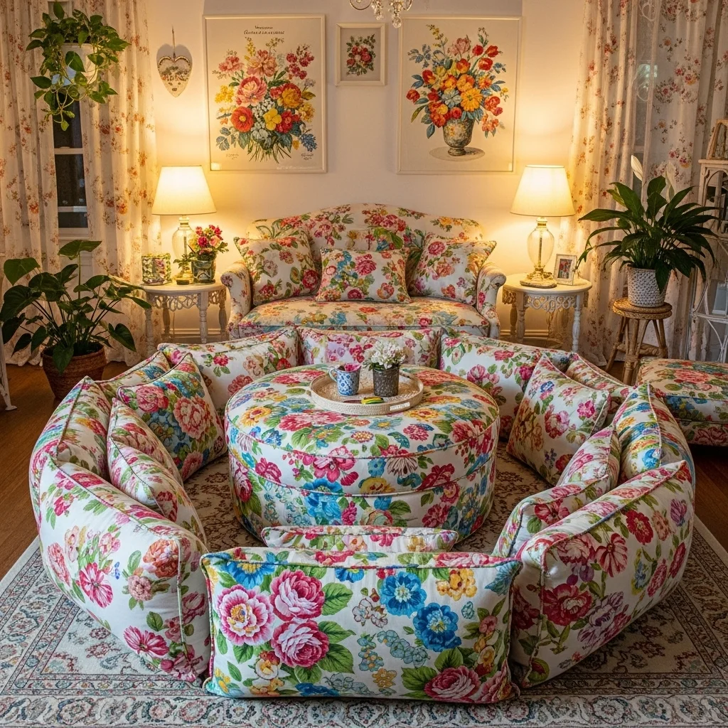  Chintz Ottoman Floral Circle