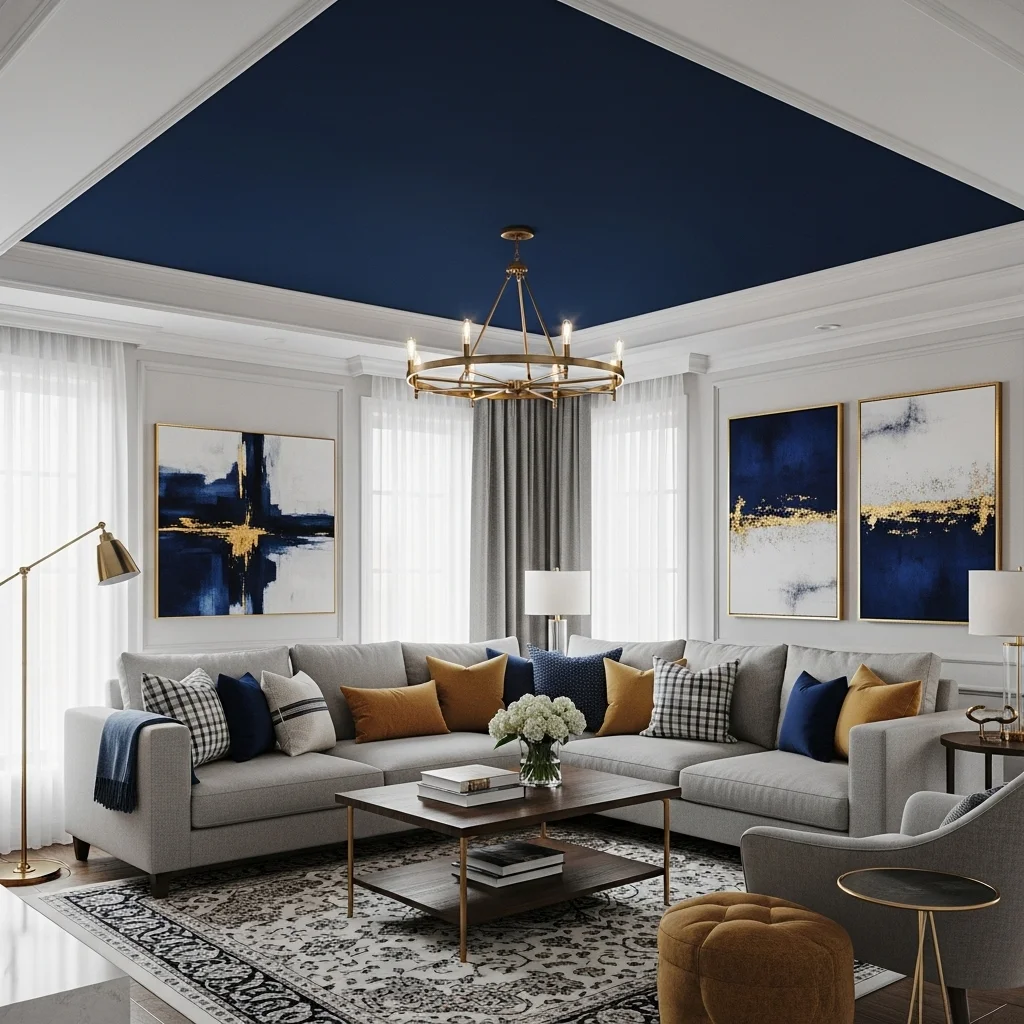 Choose a Bold Navy Ceiling for Dramatic Elegance