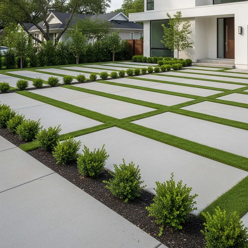 Concrete Driveway with Landscaping Strips