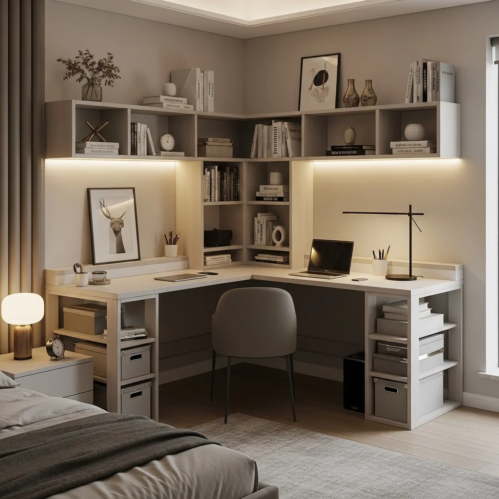 Corner Wrap-Around Shelf Desk