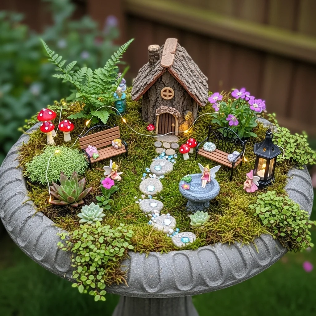 Craft a Fairy Garden in a Birdbath