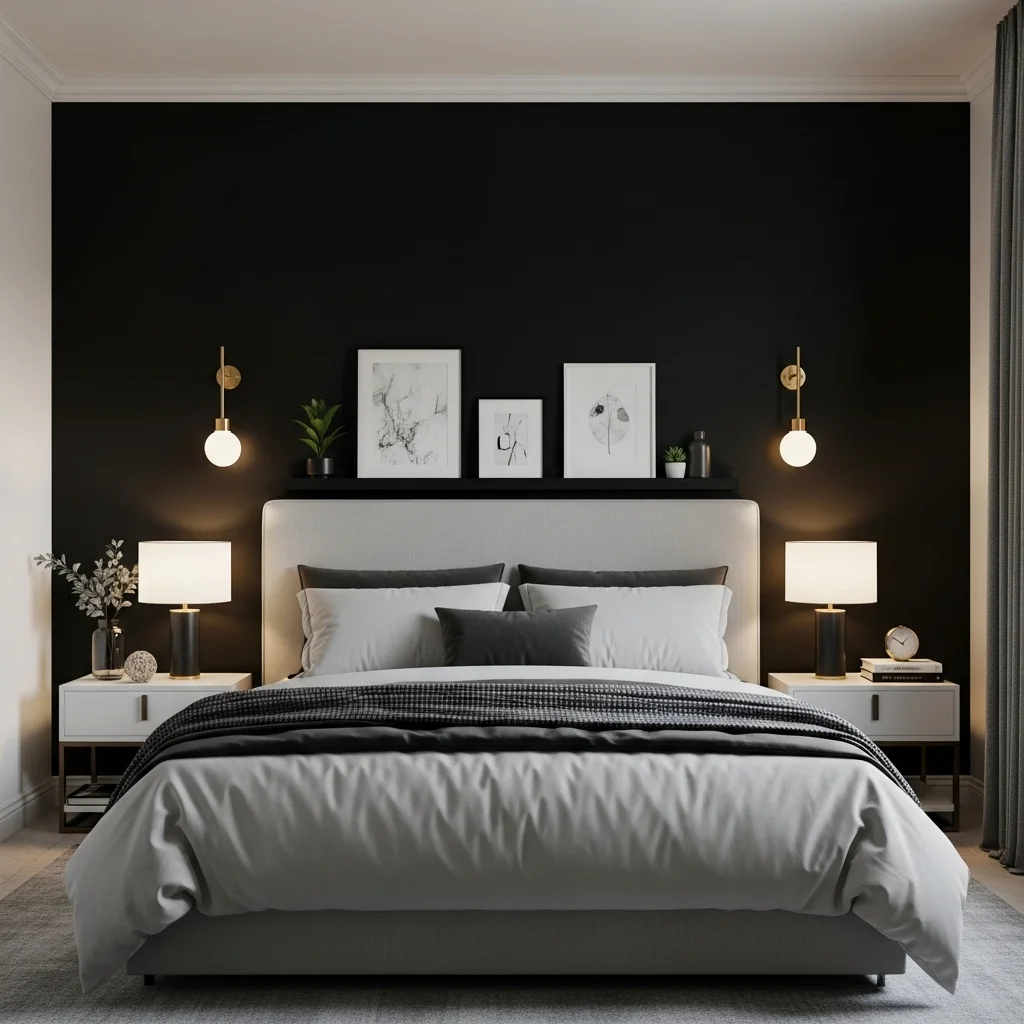 Create a Black Accent Wall Behind the Bed