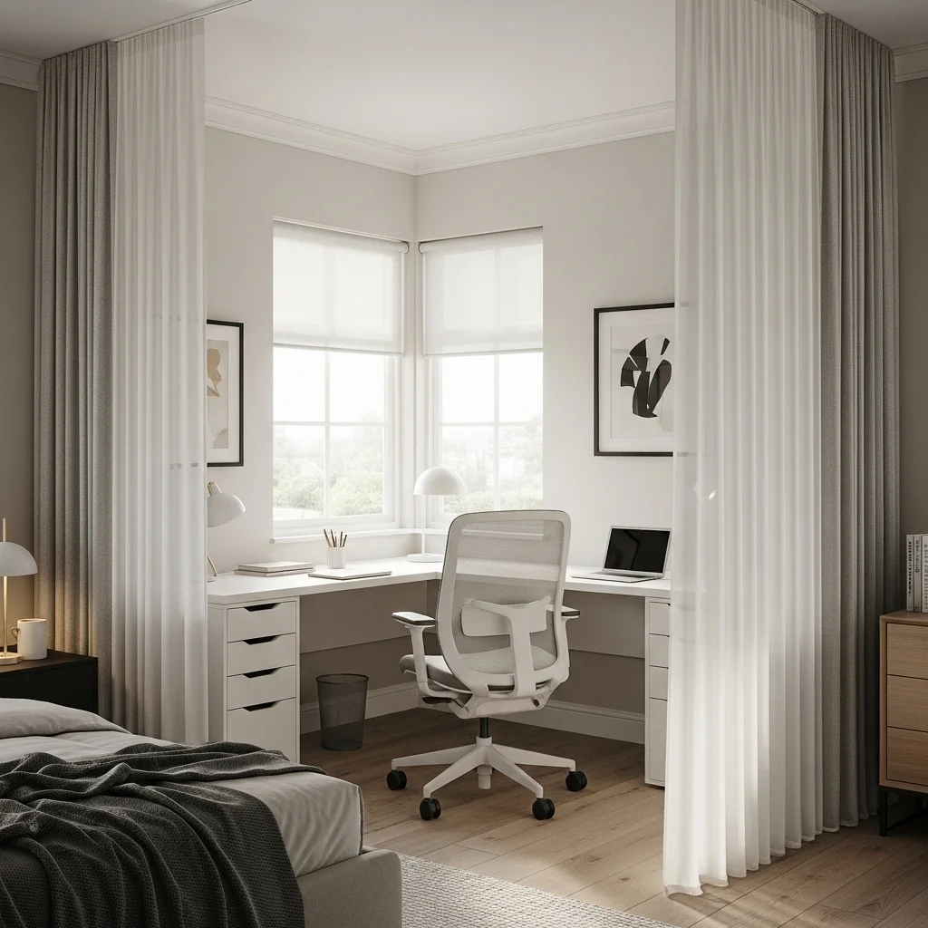 Curtain-Divided Corner Office