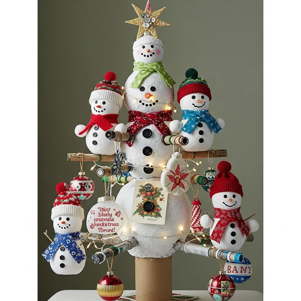  DIY Snowman Tree with Recycled Materials