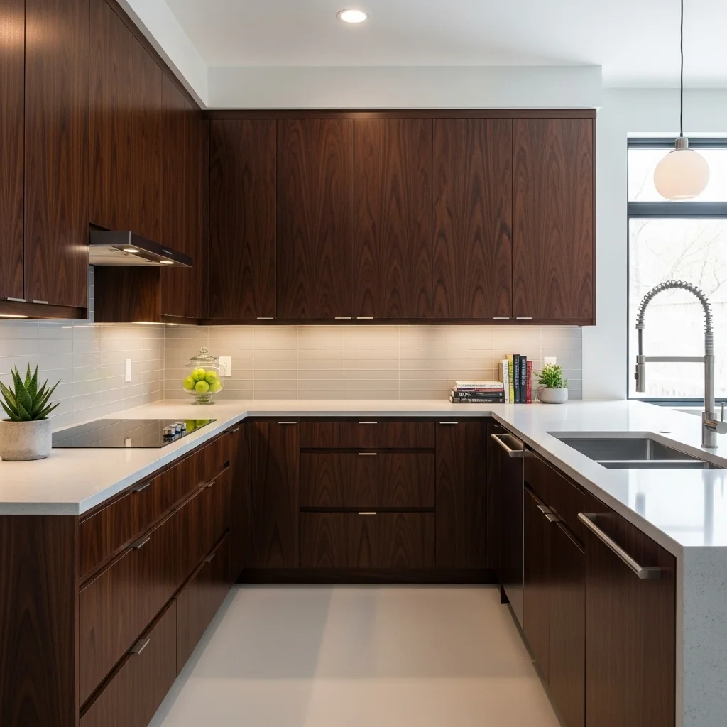  Dark Wood Cabinets with Light Grey Countertops