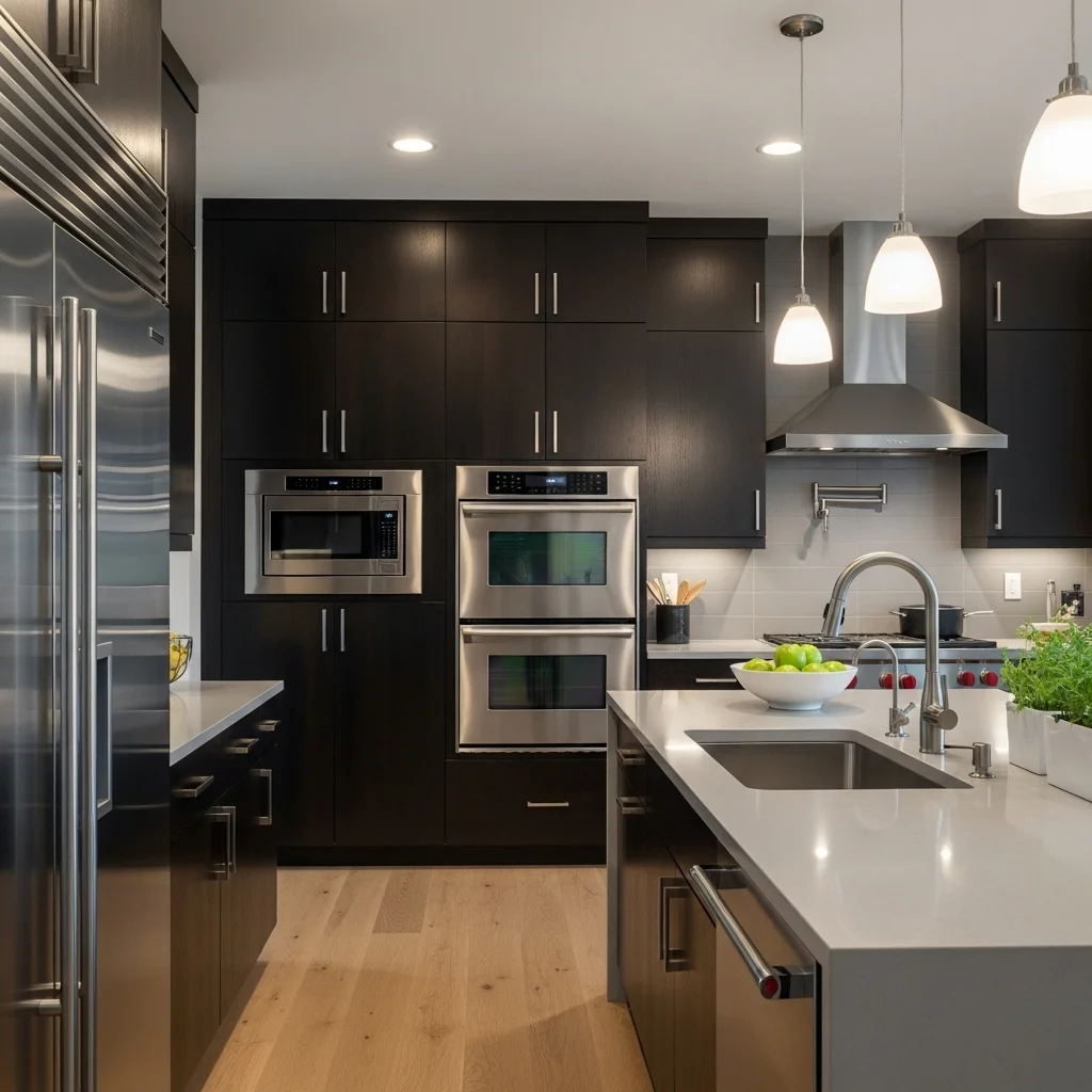  Dark Wood Cabinets with Stainless Steel Appliances