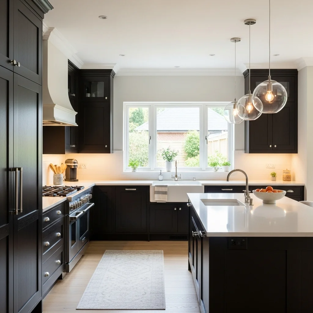  Dark Wood Cabinets with White or Cream Walls