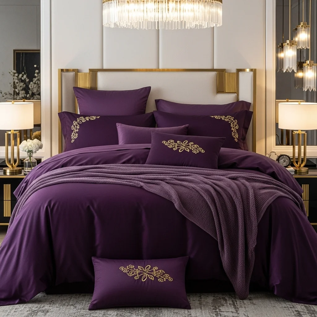 Deep Purple Bedding with Gold Accents