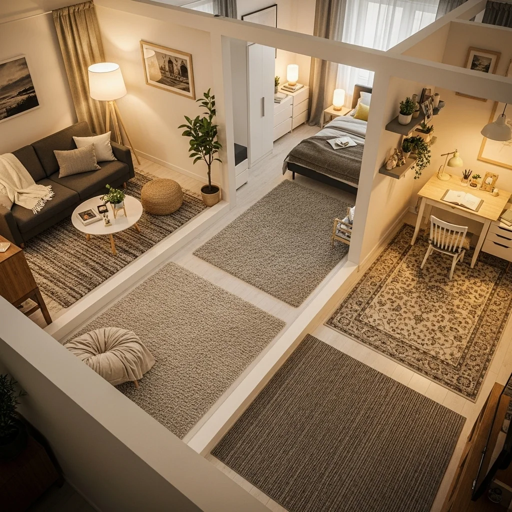  Define Zones with Rugs and Furniture Placement