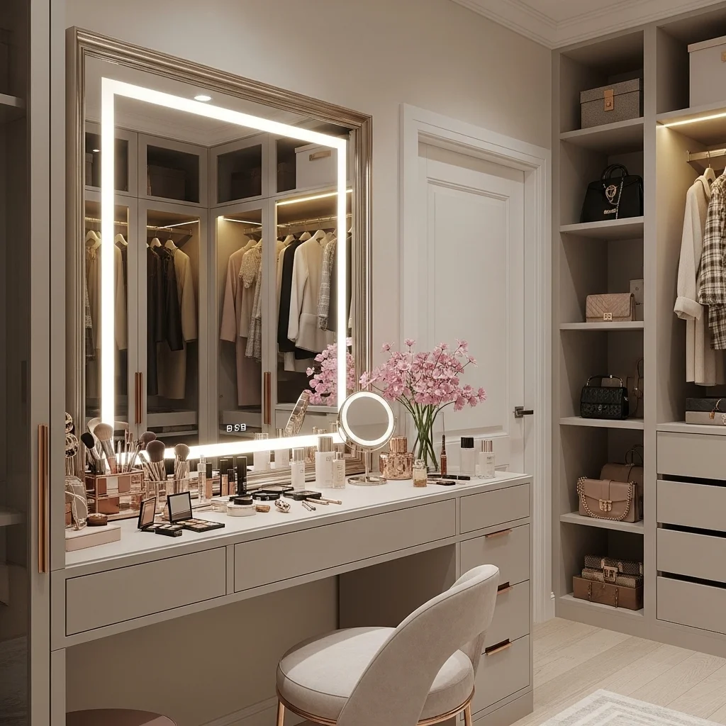 Dressing Room with a Chic Vanity Area