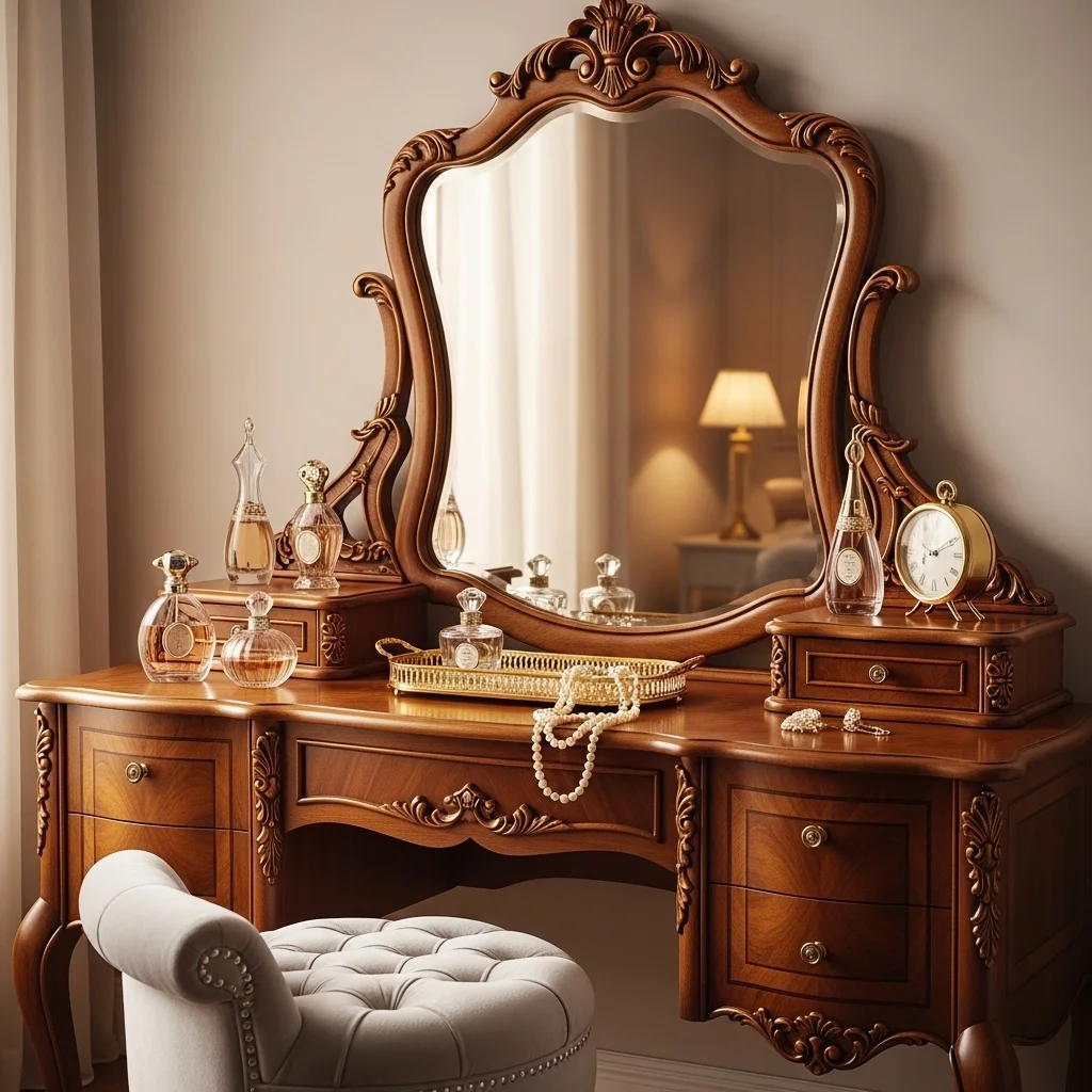 . Elegant Vintage Vanity with a Touch of Gold