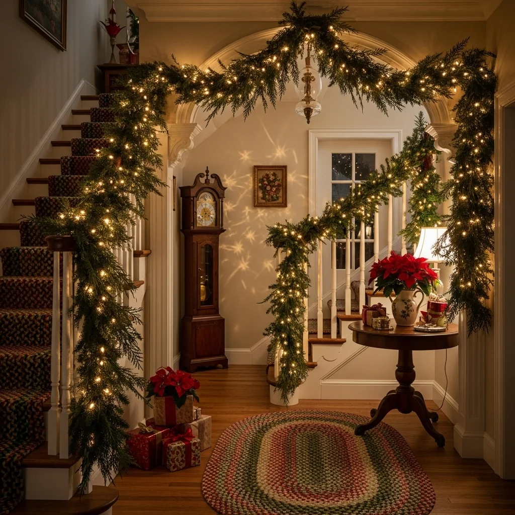 Evergreen Garland with Warm White String Lights