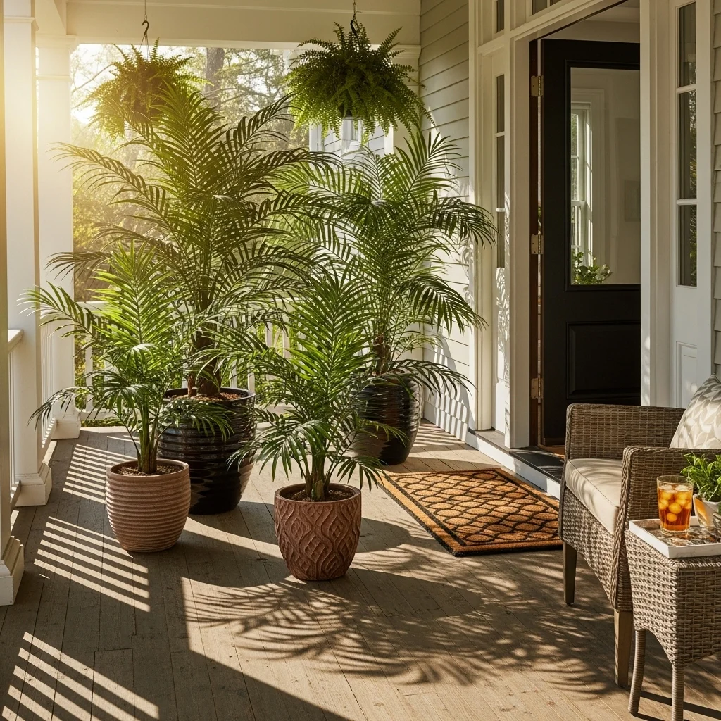 Faux Potted Palms with Varied Heights