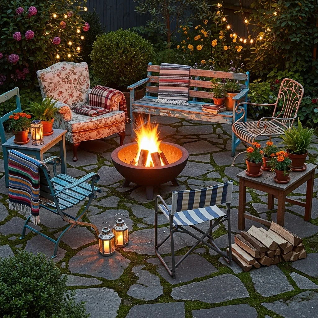 Fire Pit Focal with Thrifted Seating Circle