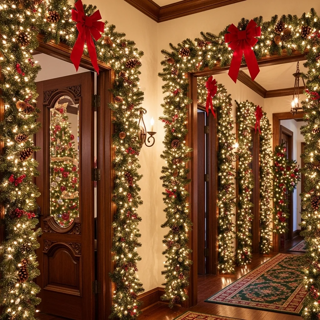 Framed Doorways with Lighted Garlands