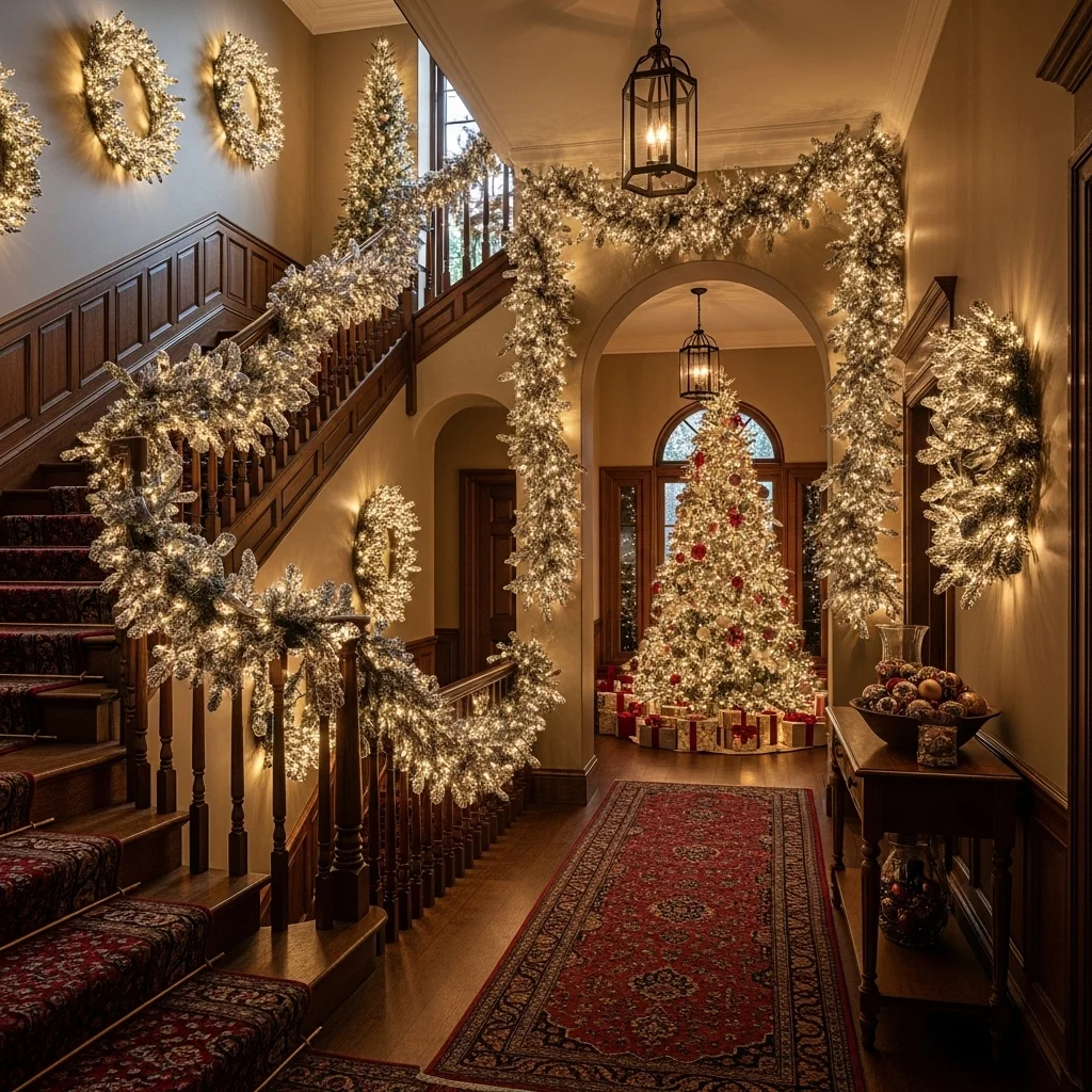 Frosted Garland with Twinkling White Lights