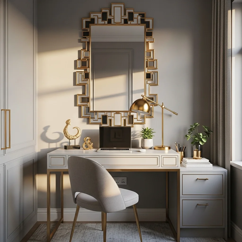 Glam Mirror-and-Gold Compact Office
