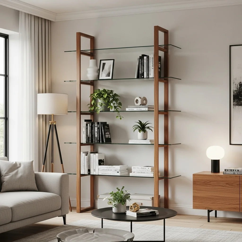Glass and Wood Bookshelf Combination