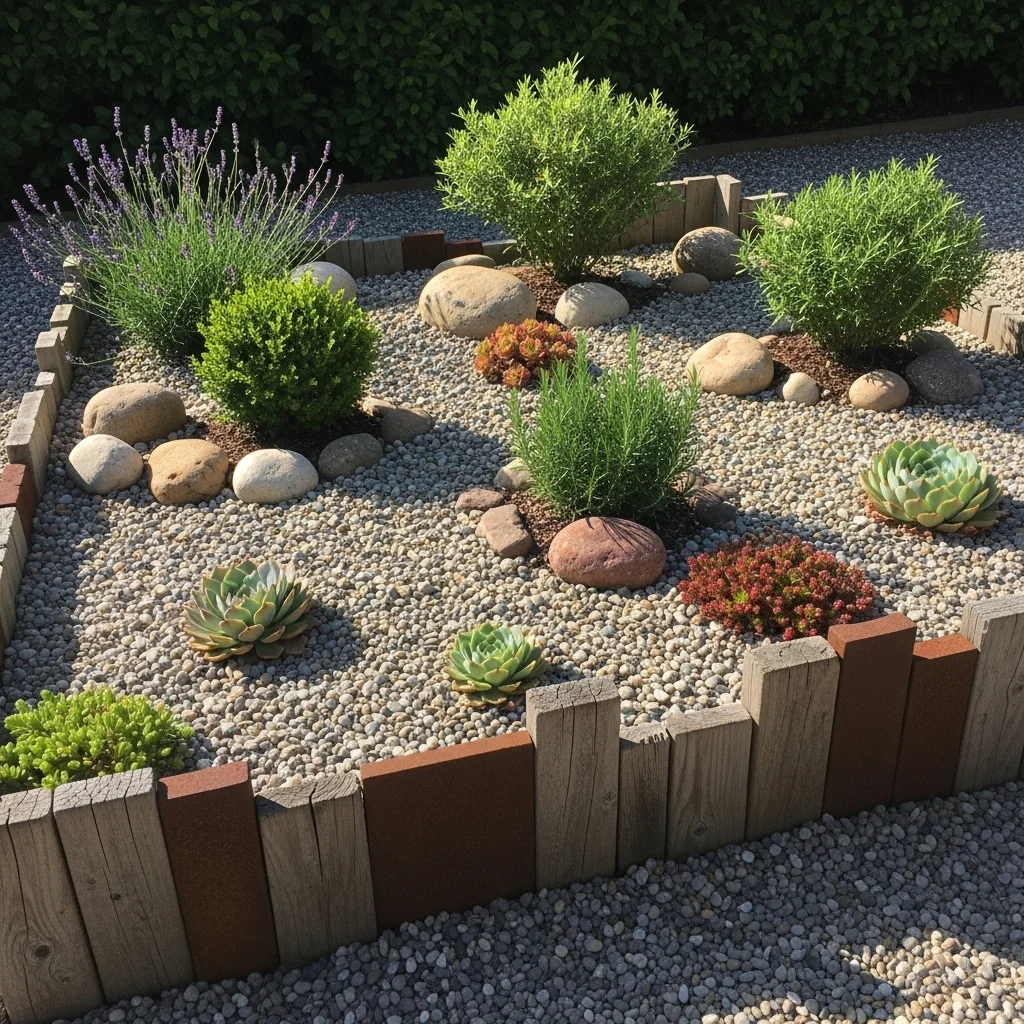 Gravel Garden Oasis with Recycled Border
