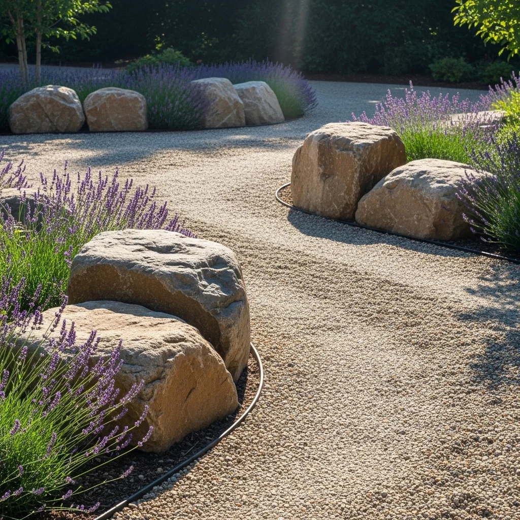 Gravel Ribbon with Boulder Accents and Lavender Liners