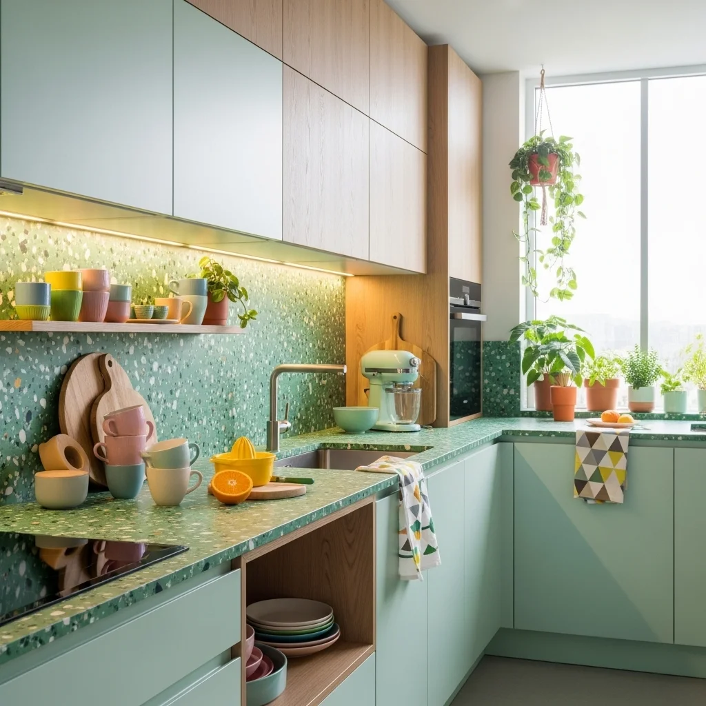 Green Terrazzo for Playful Artistic Texture