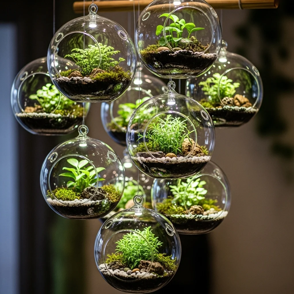 Hanging Glass Orb Terrarium Cluster