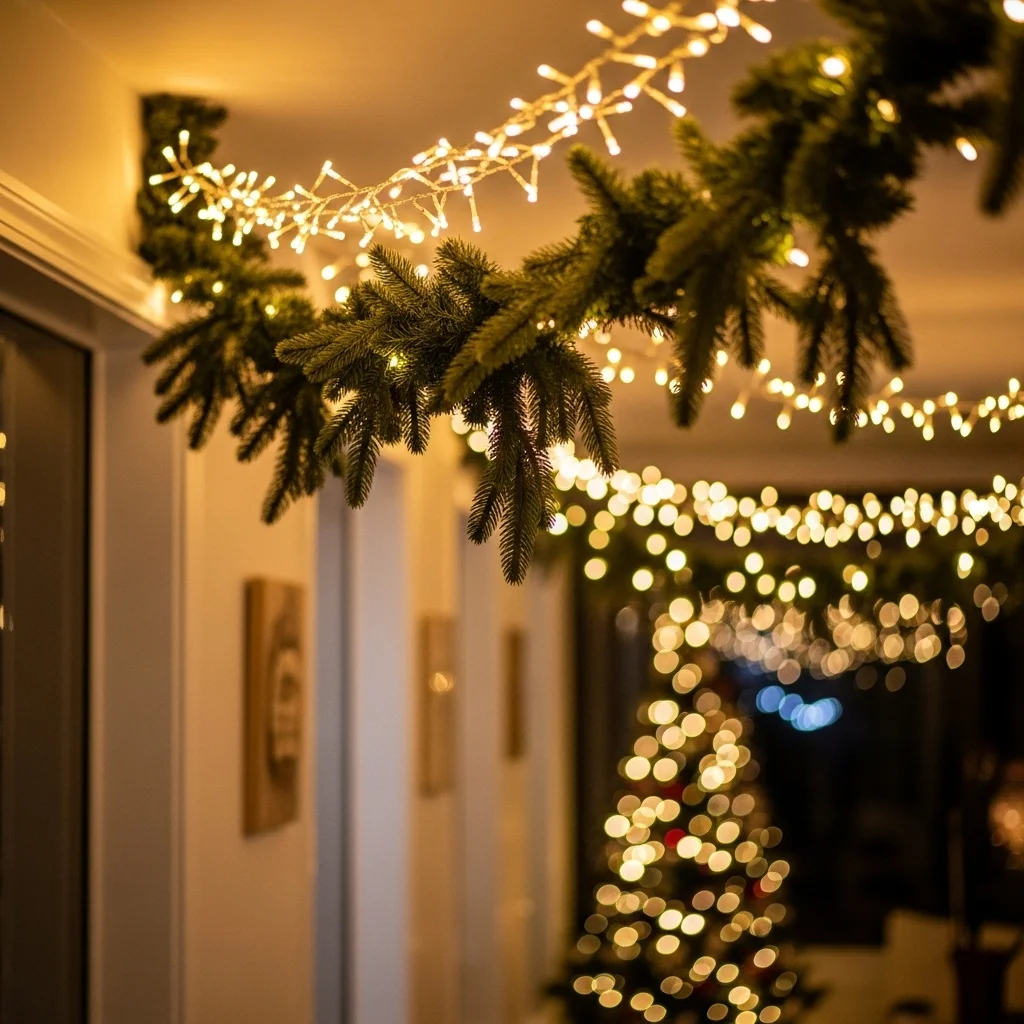  Hanging String Lights with Small Garland Sprigs