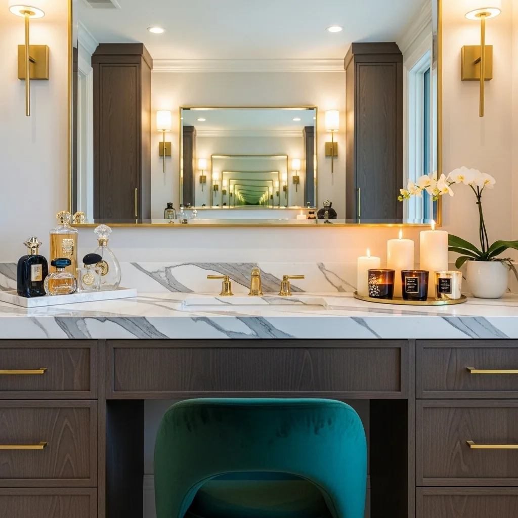 . Luxe Vanity with a Velvet Chair