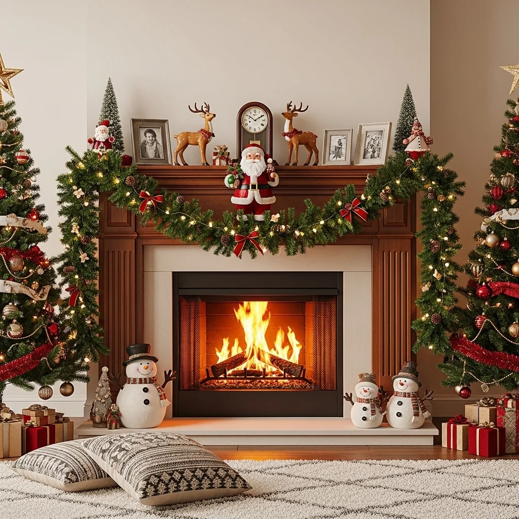 Holiday Figurines Among Garland