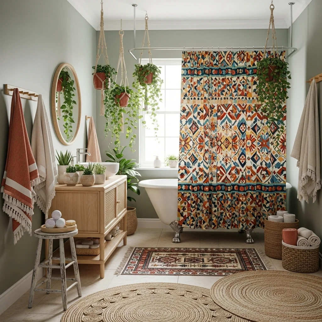 Incorporate Patterned Shower Curtains