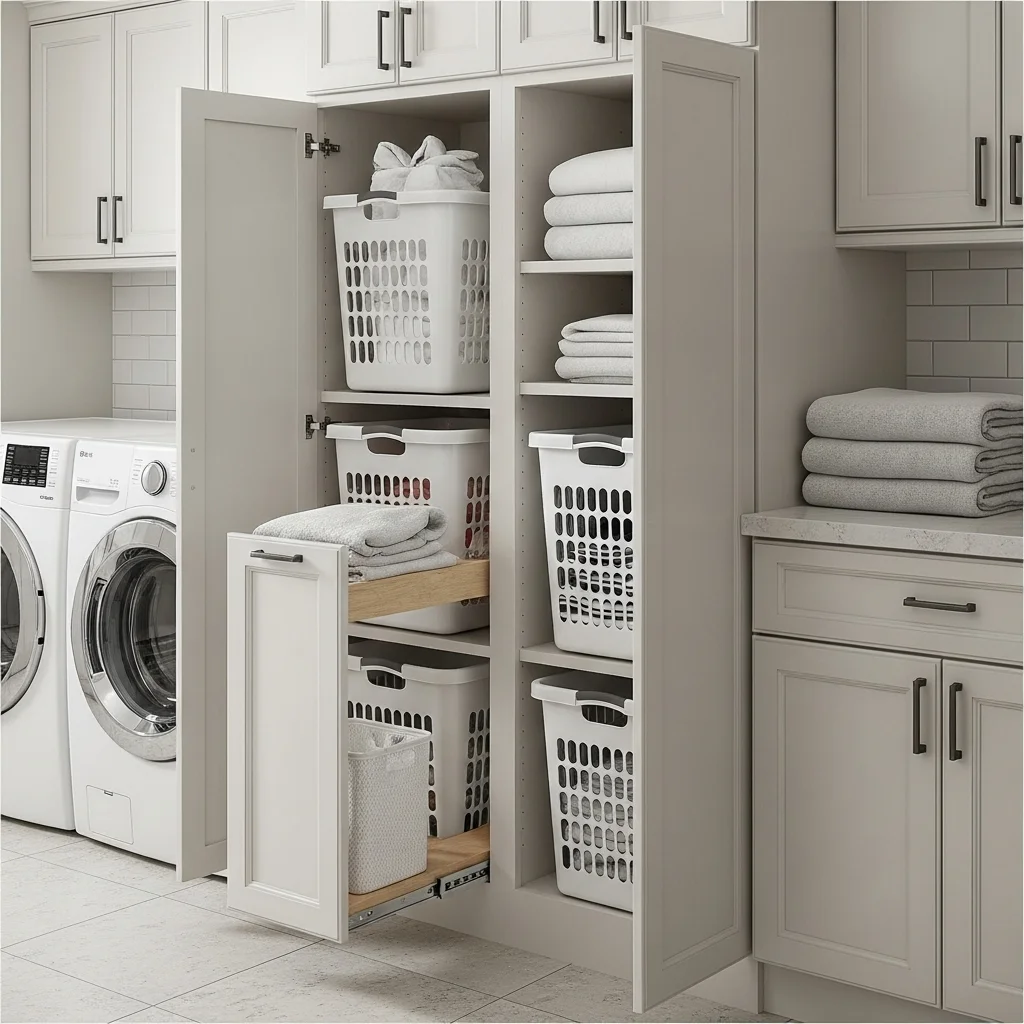 Incorporate a Built-In Laundry Basket System