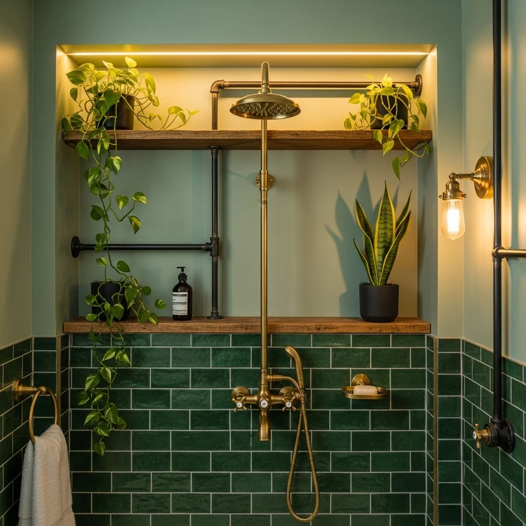 Industrial Pipe and Reclaimed Wood Niche