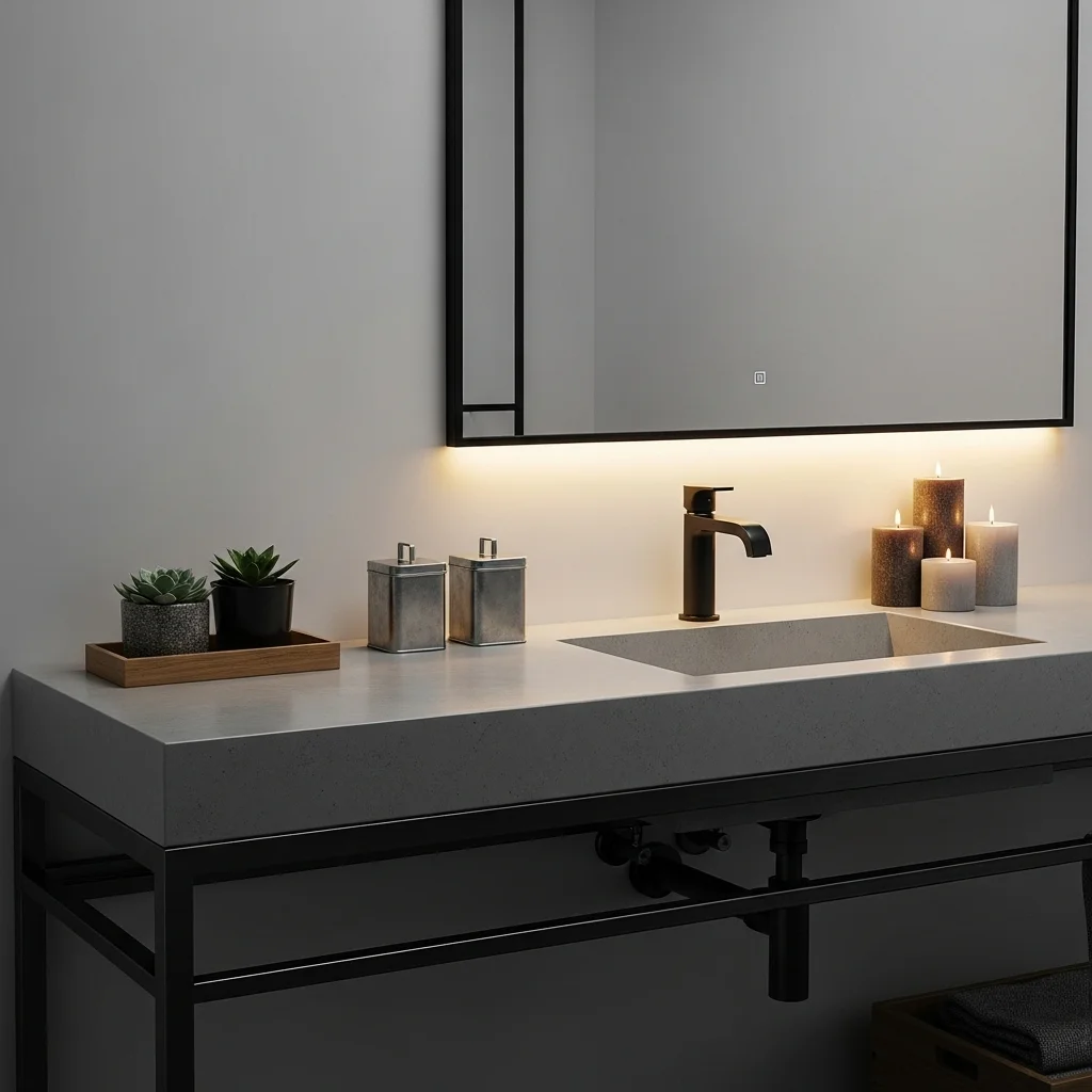 Industrial-Style Vanity with Concrete and Metal