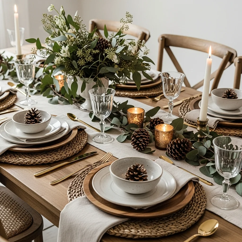 Layered Table Settings with Natural Elements