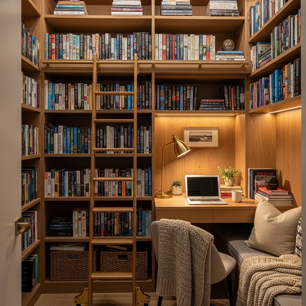 Library-Style Closet with Ladder Access