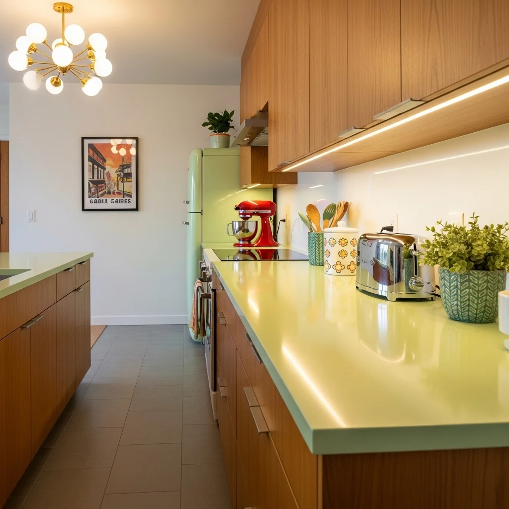 Light Avocado Counters for Retro Modern Charm