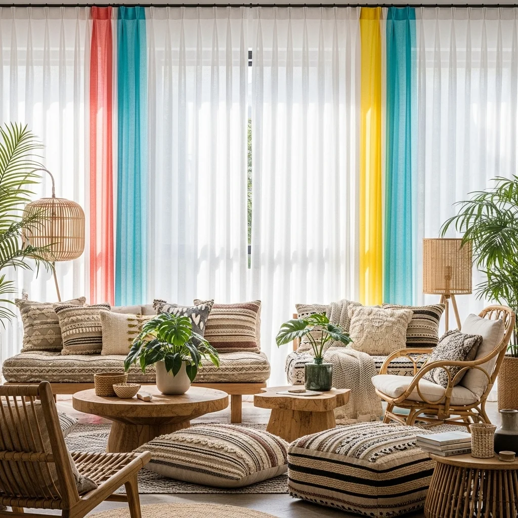 Light Sheer Curtains with Bright Accents