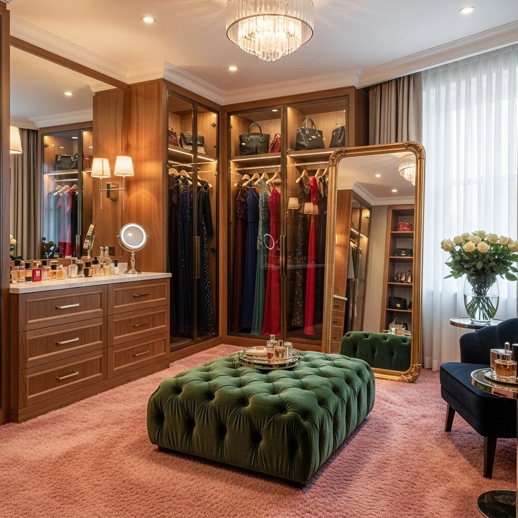 Luxe Dressing Room with Velvet Upholstery