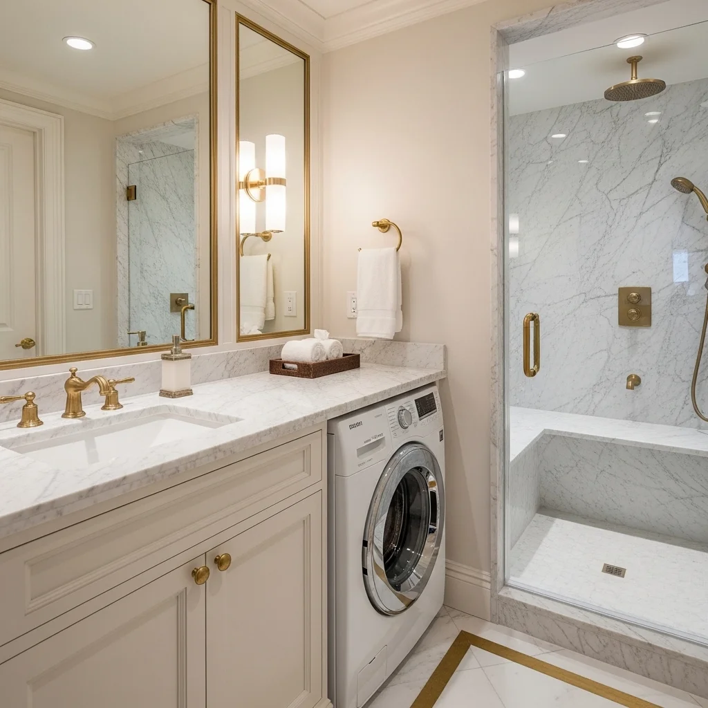  Luxe Marble Combo with Brass Inlays and Steam Shower