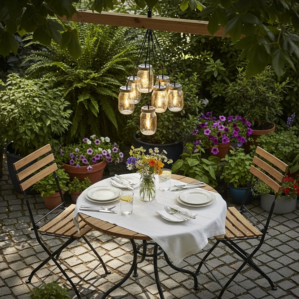  Mason Jar Solar Chandelier with Bistro Table