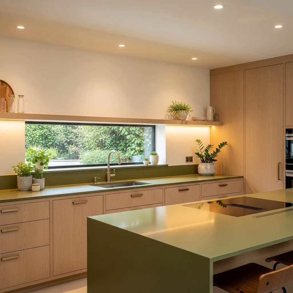 Matte Olive Green Counters for Earthy Modern Style