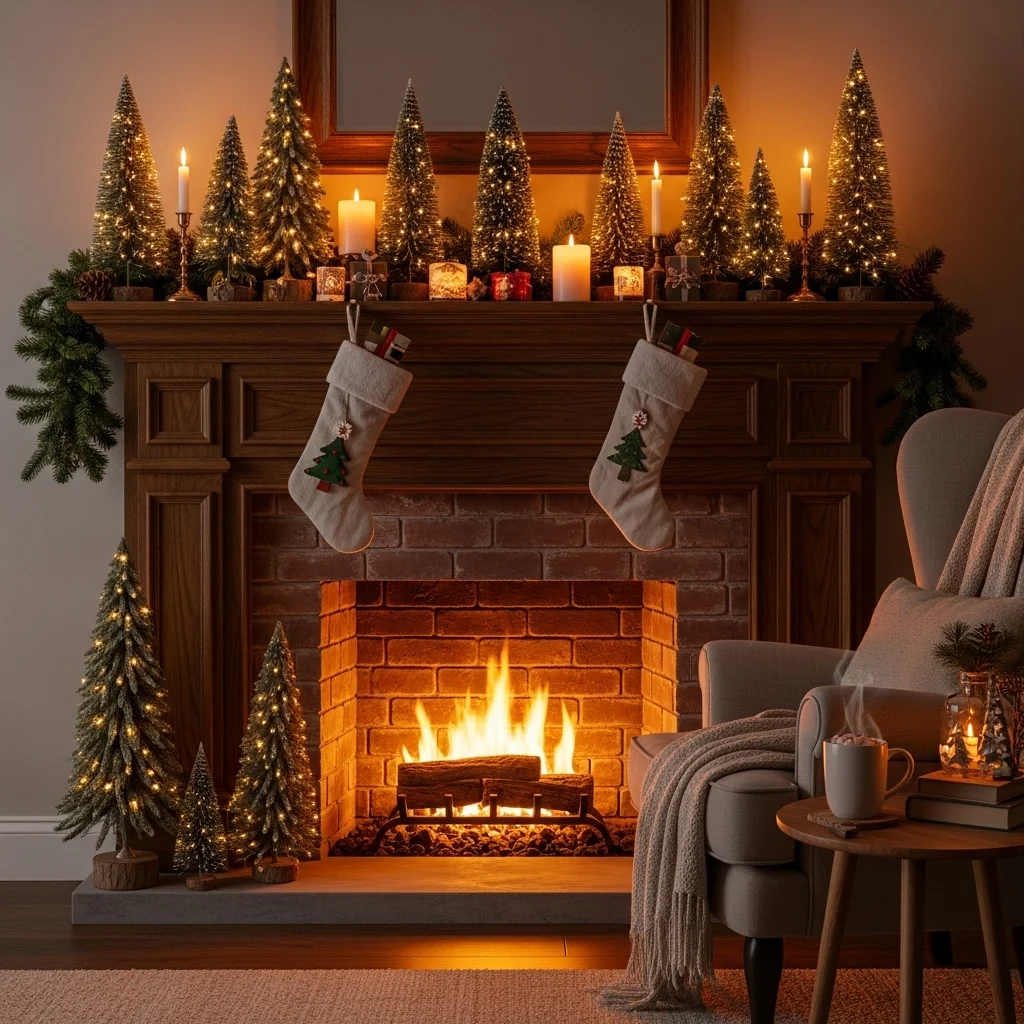  Mini Christmas Tree Display on the Mantel