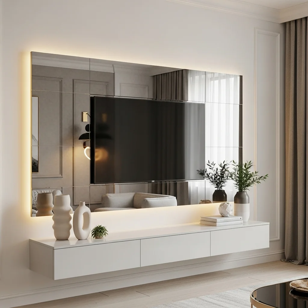 . Mirror-Backed Media Wall