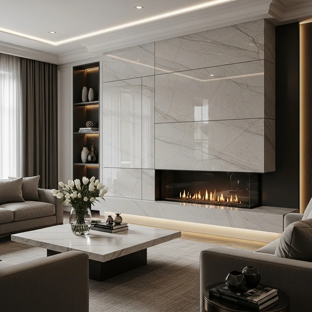 Modern Smooth Stone Fireplace